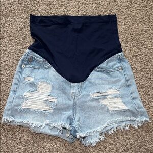 Pinkblush Distressed Raw Hem Demin Blue Jean‎ Shorts Maternity Small